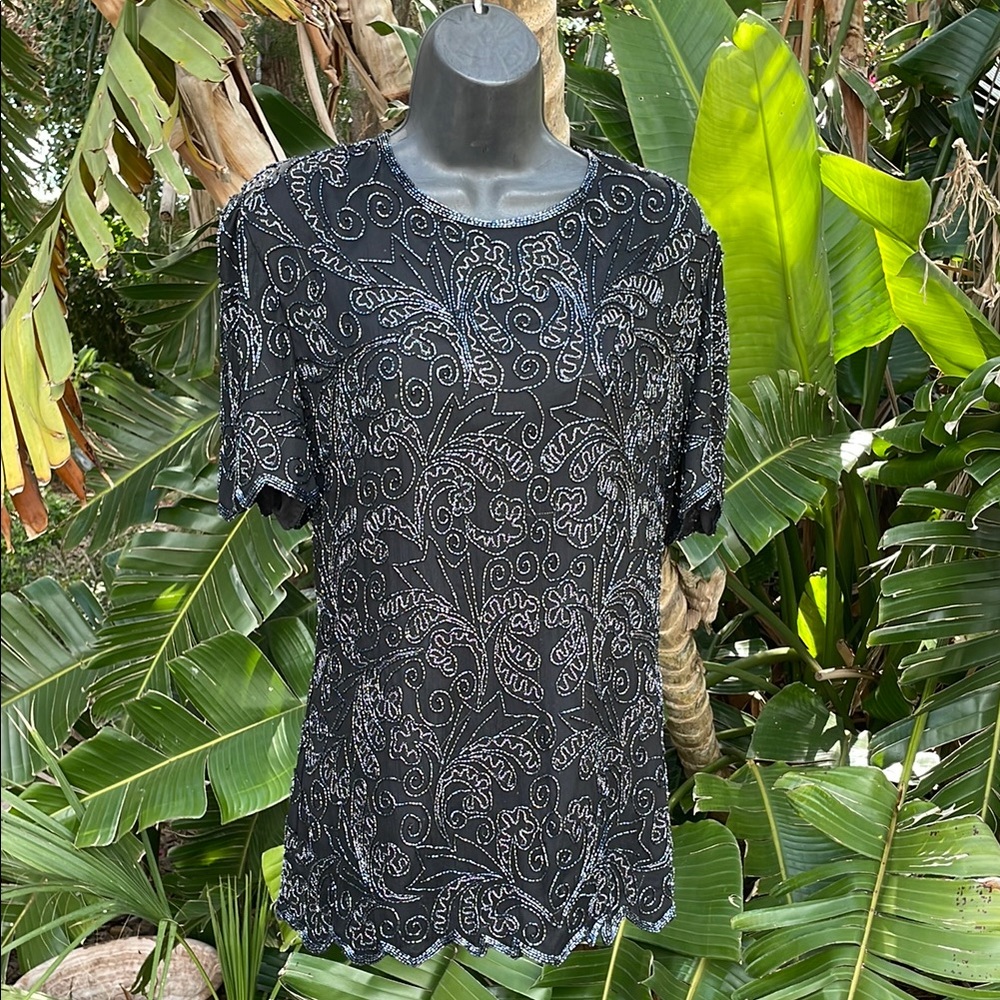 Adriana Papel beaded silk floral top